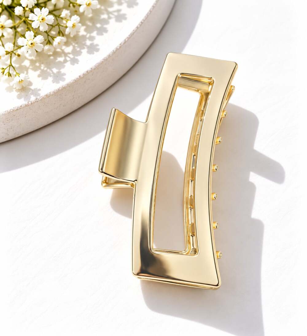 Gold Metal Geometric Hair Claw Clip Minimalist Sculptural Statement Accessory